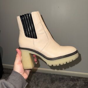 Stylish Cream Ankle Heel Boots